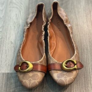 Coach Tan and Brown Flats with Leather Strap